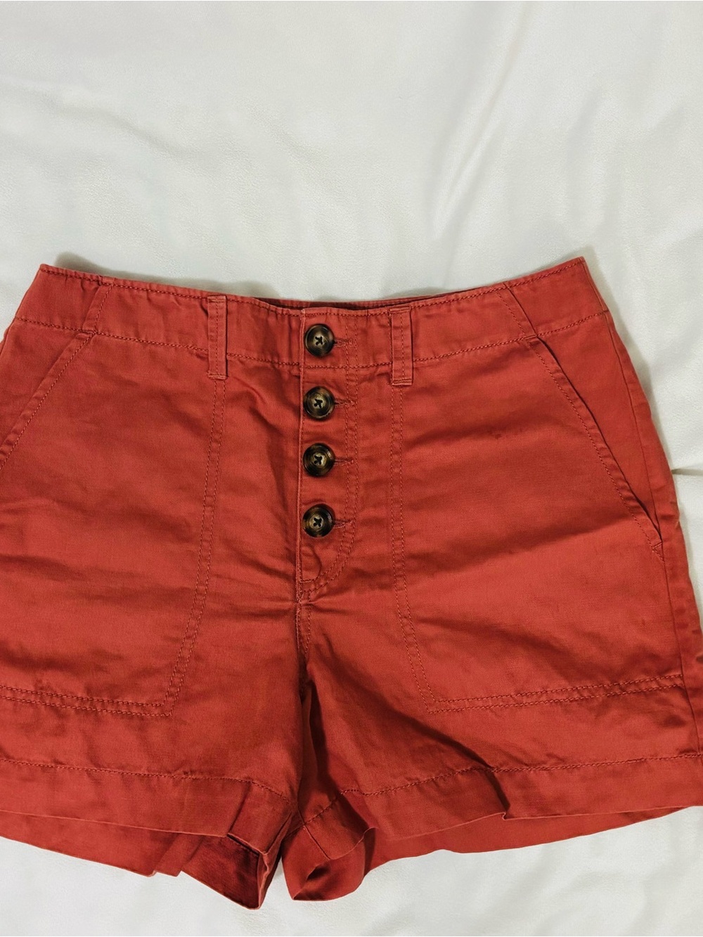 Loft linen and cotton front button shorts